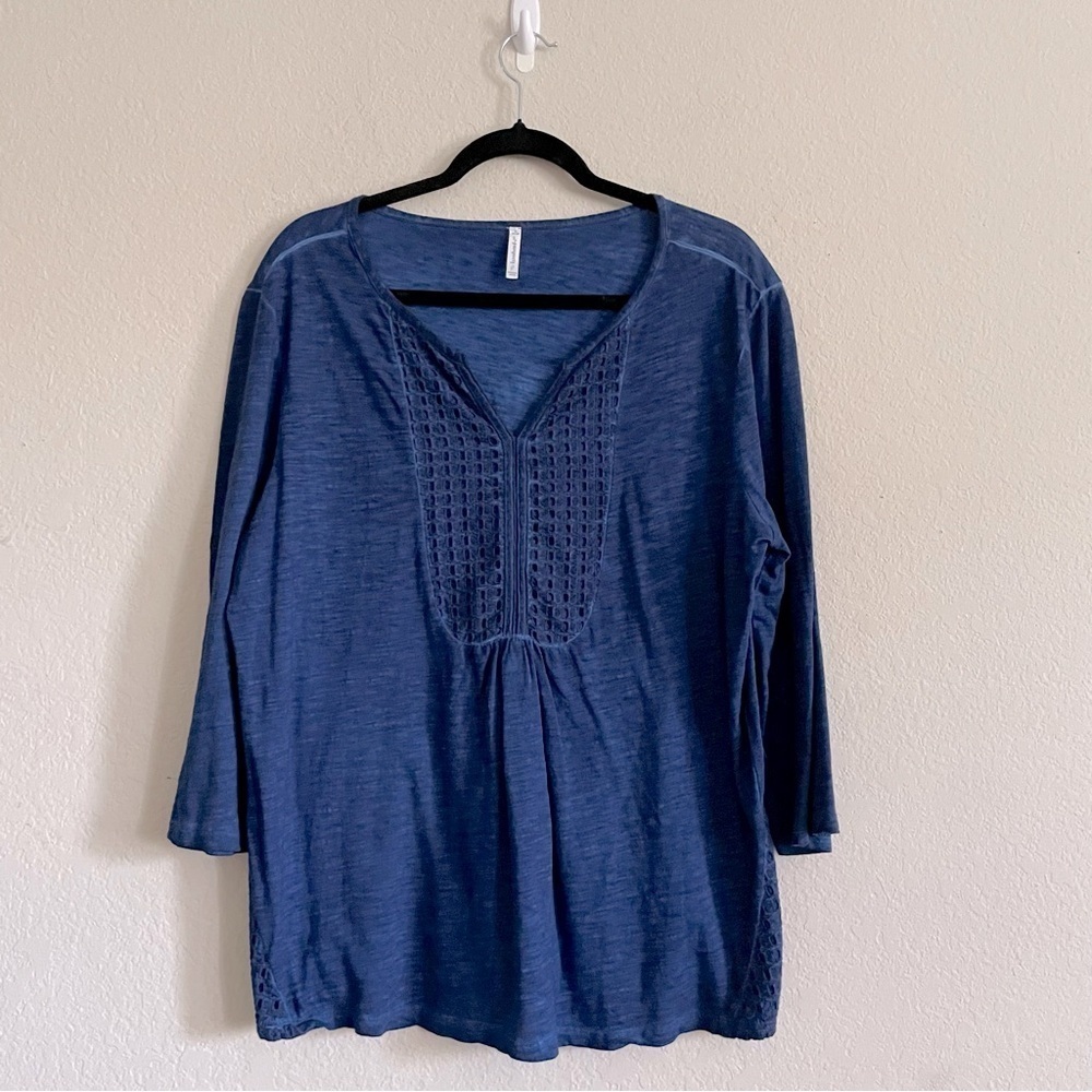 Passports Women's navy 3/4 sleeve peasant top size XL cotton casual coastal gma
